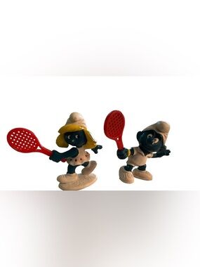 Vintage Schleich Peyo Smurfette 1981 Tennis & 1978 Smurf Tennis Lot of 2